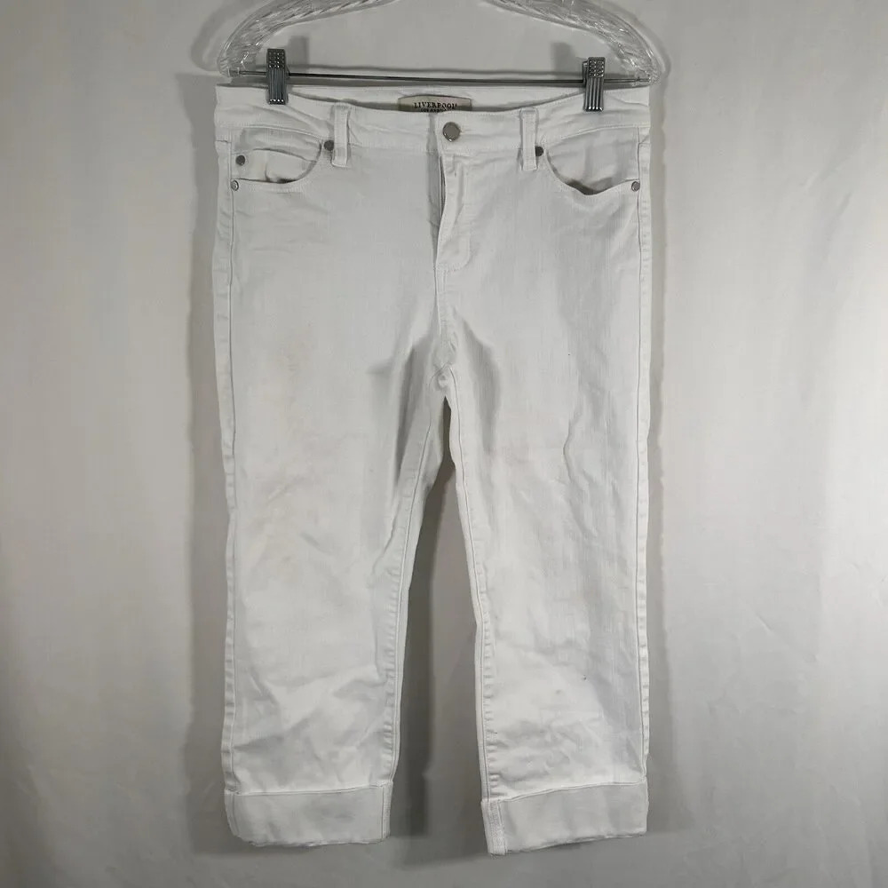 Liverpool Jeans Women's 8 29 Petite White Denim Mid Rise Pockets Cotton Blend